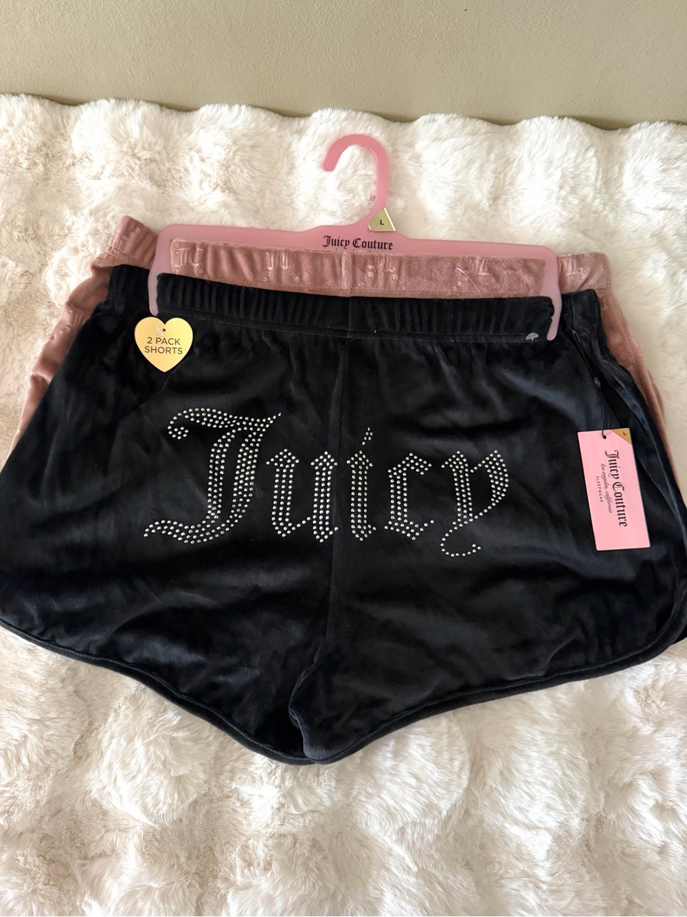 Juicy Couture Black Velour Shorts with Crystal Logo. Loungewear, size L